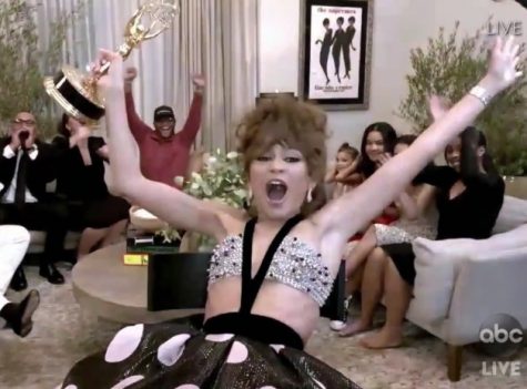 Zendaya celebrates Emmy win. 
Photo courtesy of ABC.