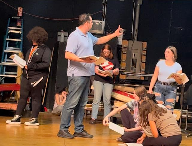 New LHS Drama Club Director, Mr. Metzger gives stage directions.
