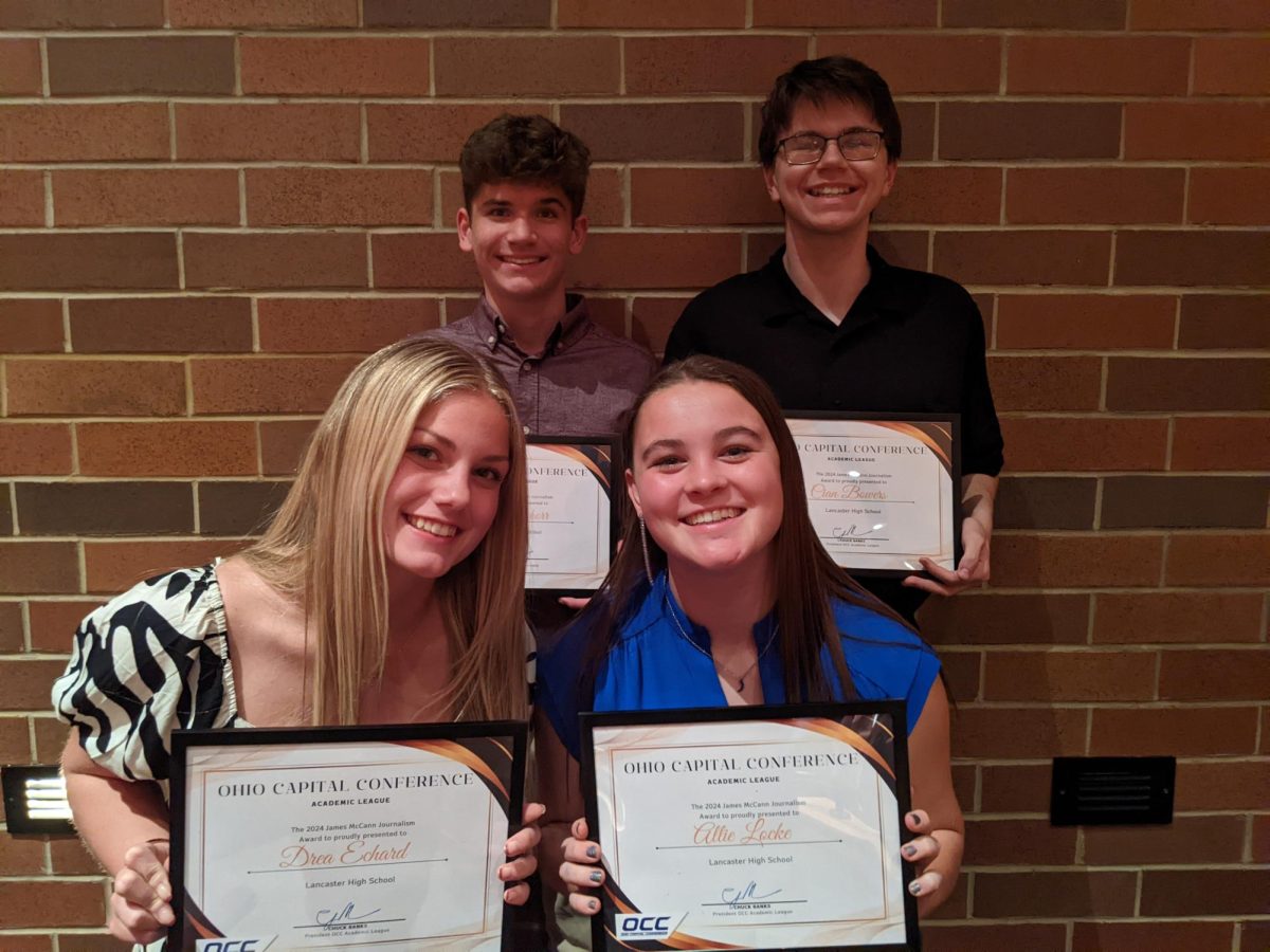 LHS+students+Carter+Schorr%2C+Cian+Bowers%2C+Drea+Echard%2C+and+Allie+Locke+all+received+an+individual+OCC+Journalism+award.+%0A
