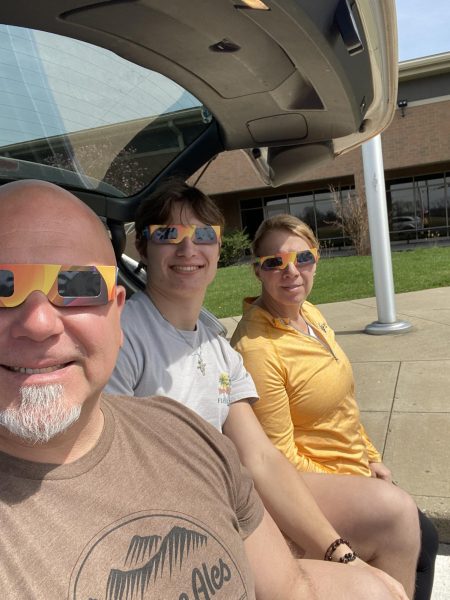 LHS teacher Mont Goss and his family watch the solar eclipse over Spring Break. 
Photo courtesy of Goss.
