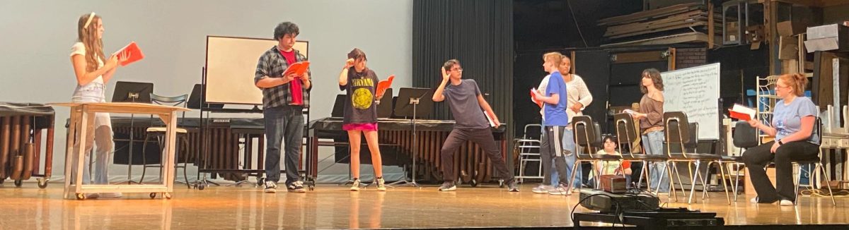 Drama Club actors rehearse on the stage. Photo courtesy Lexy McFarland.