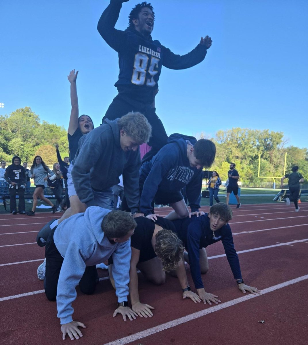 Student pyramid at the first pep rally of the school year.